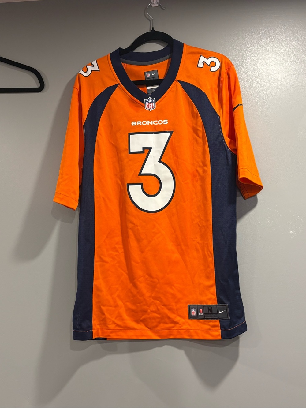 Nike Orange and Navy Broncos #3 Football Jersey